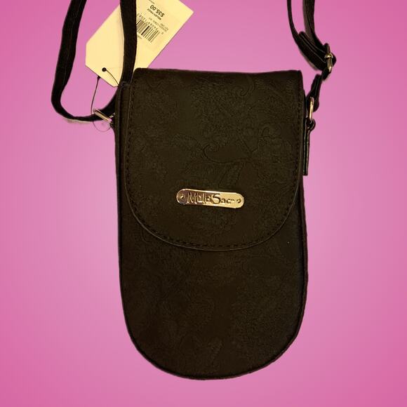 Womens Multisac Small Black Floral Crossbody Bag with Snap Closure - Picture 2 of 10